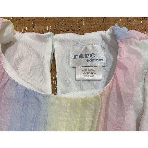 Rare Editions Girls Pastel Rainbow Pleated Dress Flutter Sleeves, Large (10/12) - Picture 6 of 9